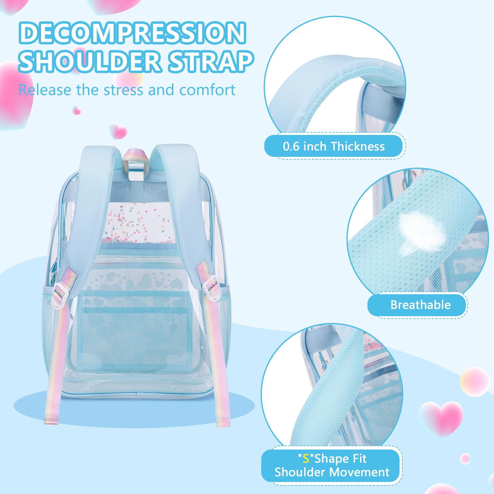 Foto 5 pulgar | Mochila Transparente Moonbaby Lovely Para Niñas En Edad Escolar Azul - Venta Internacional.
