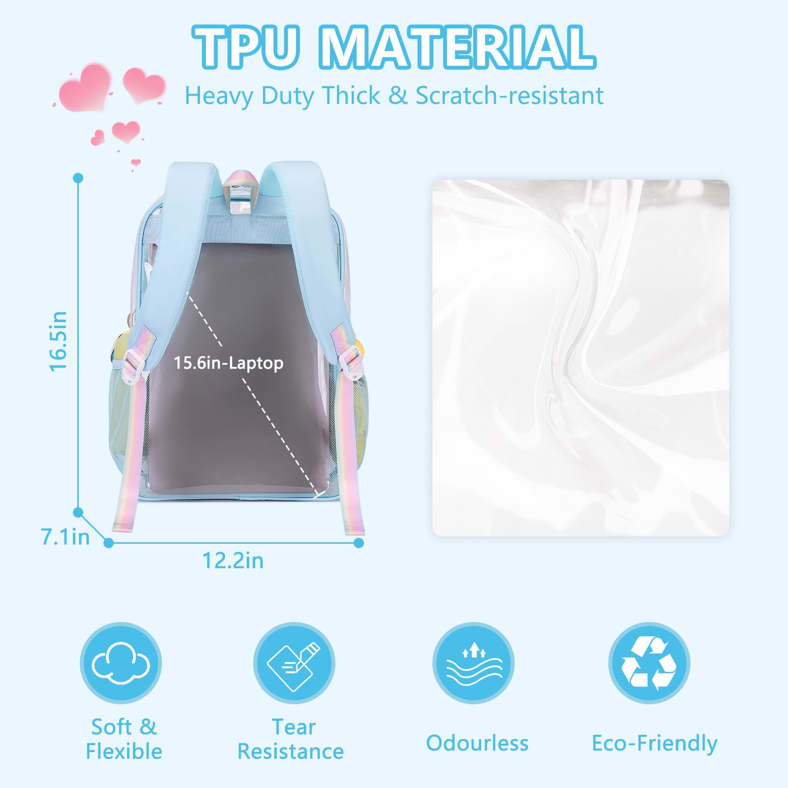 Foto 6 pulgar | Mochila Transparente Moonbaby Lovely Para Niñas En Edad Escolar Azul - Venta Internacional.