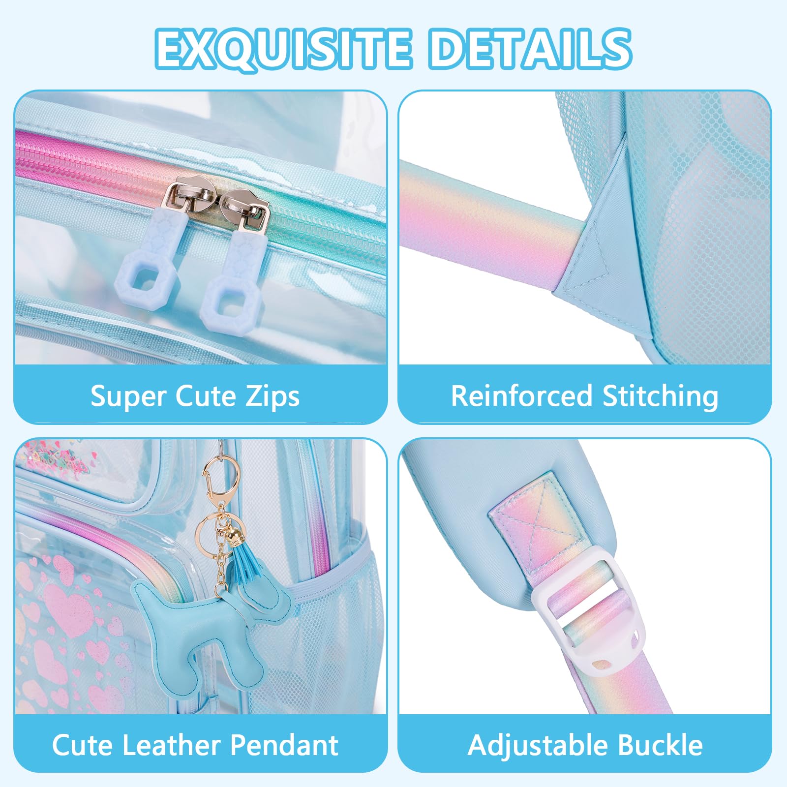 Foto 7 pulgar | Mochila Transparente Moonbaby Lovely Para Niñas En Edad Escolar Azul - Venta Internacional.