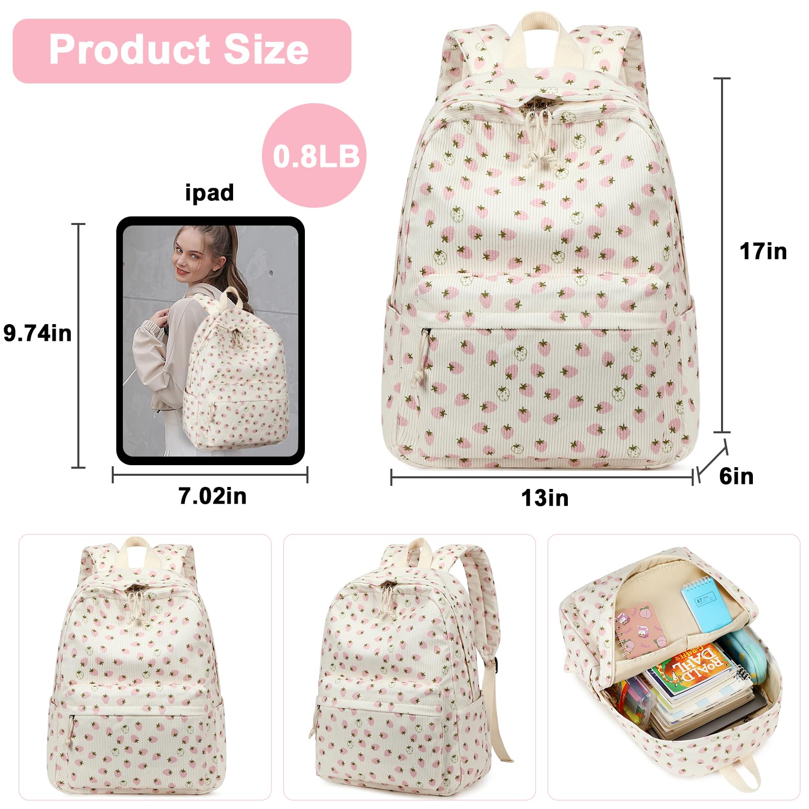 Foto 3 pulgar | Mochila Bluboon Para Niñas En Edad Escolar, Bolsa De Pana, 13 Pulgadas - Venta Internacional.