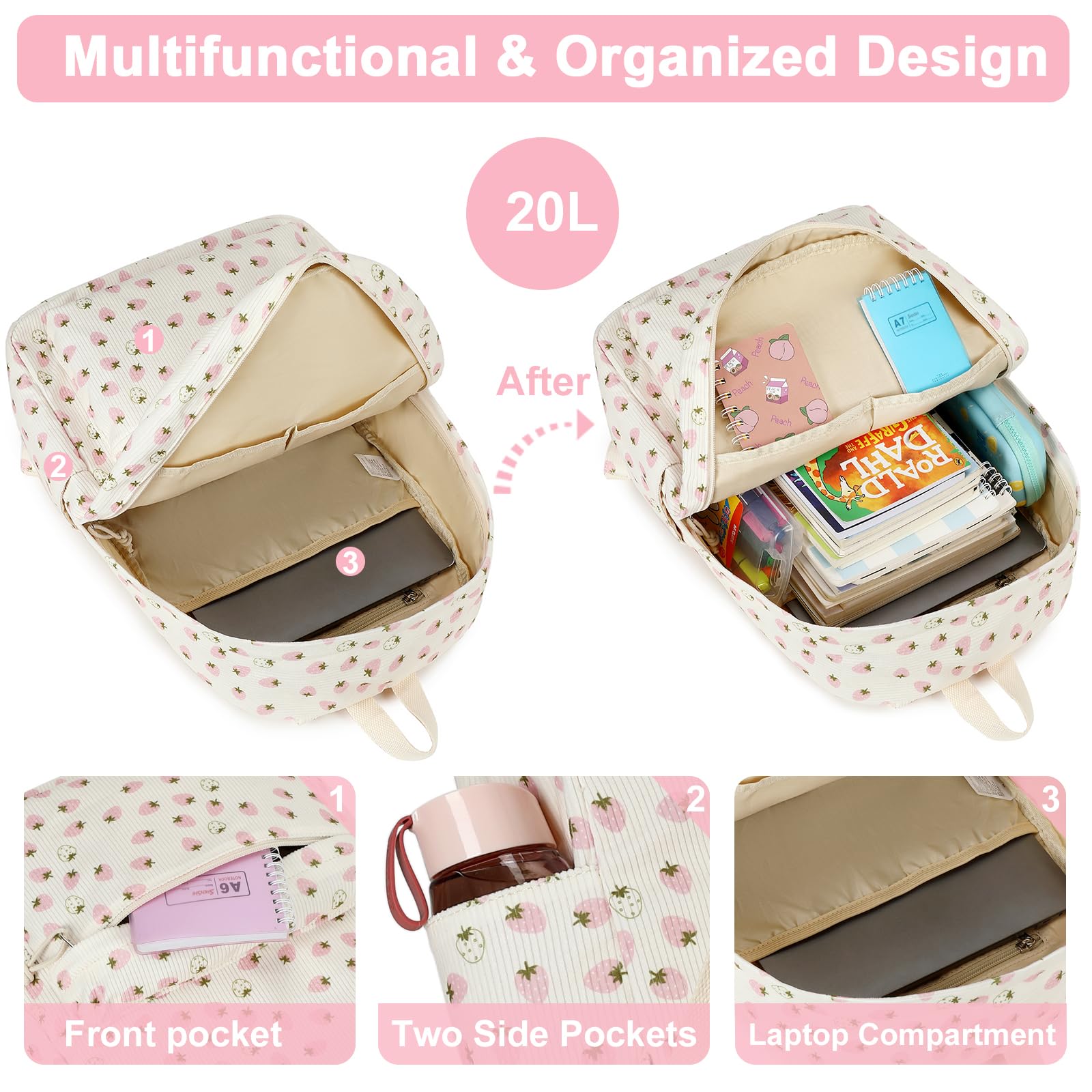 Foto 4 pulgar | Mochila Bluboon Para Niñas En Edad Escolar, Bolsa De Pana, 13 Pulgadas - Venta Internacional.