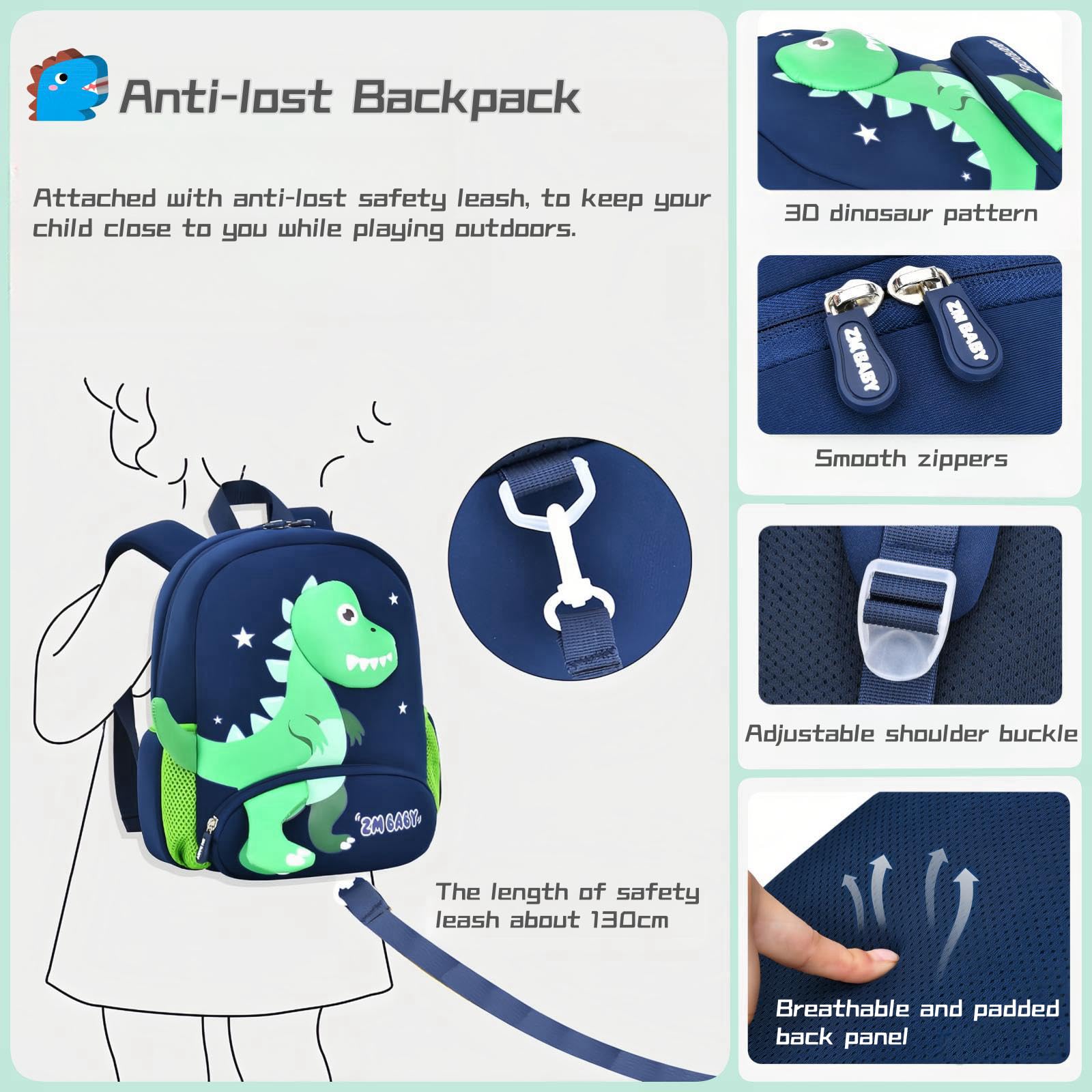 Foto 7 pulgar | Mochila Bansusu Dinosaur Anti-lost Para Niños De Jardín De Infantes - Venta Internacional.