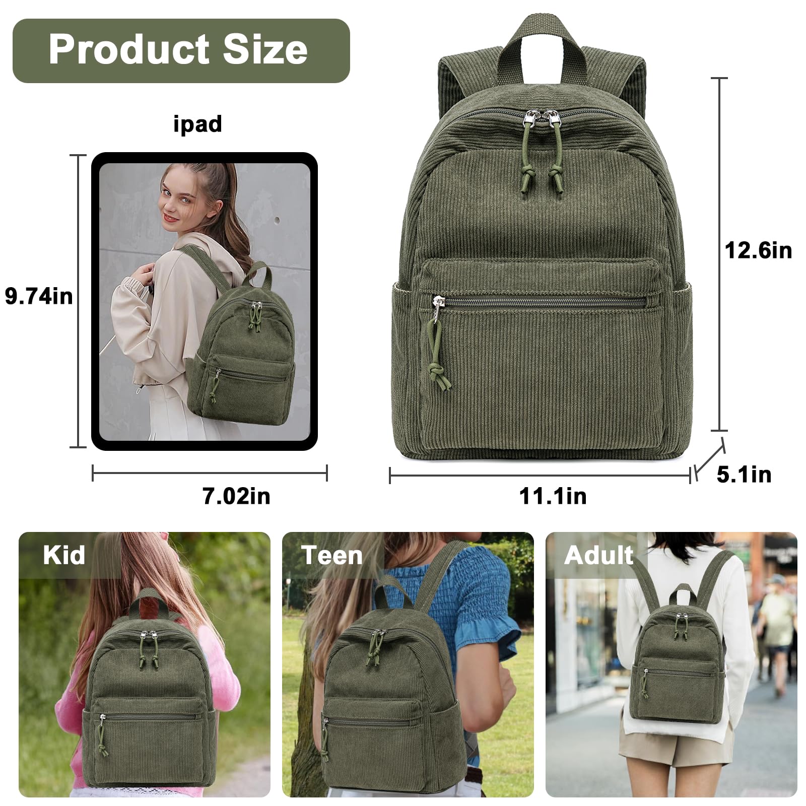 Foto 3 pulgar | Minimochila Btoop Oliva de Pana - Venta Internacional