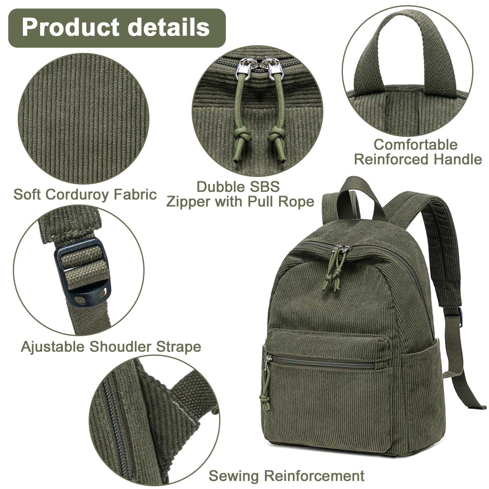Foto 6 pulgar | Minimochila Btoop Oliva de Pana - Venta Internacional