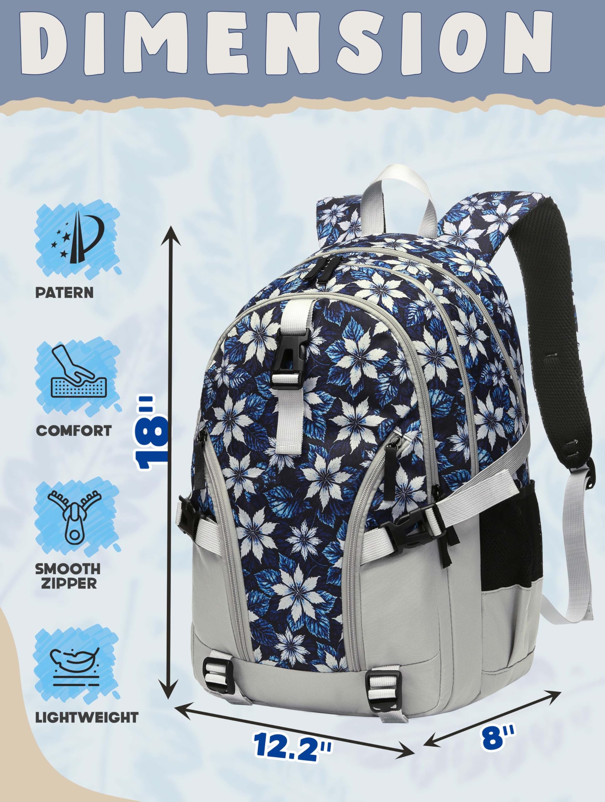 Foto 3 pulgar | Mochila Bluefairy Floral para Portátil 15.6 Pulgadas Gris - Venta Internacional