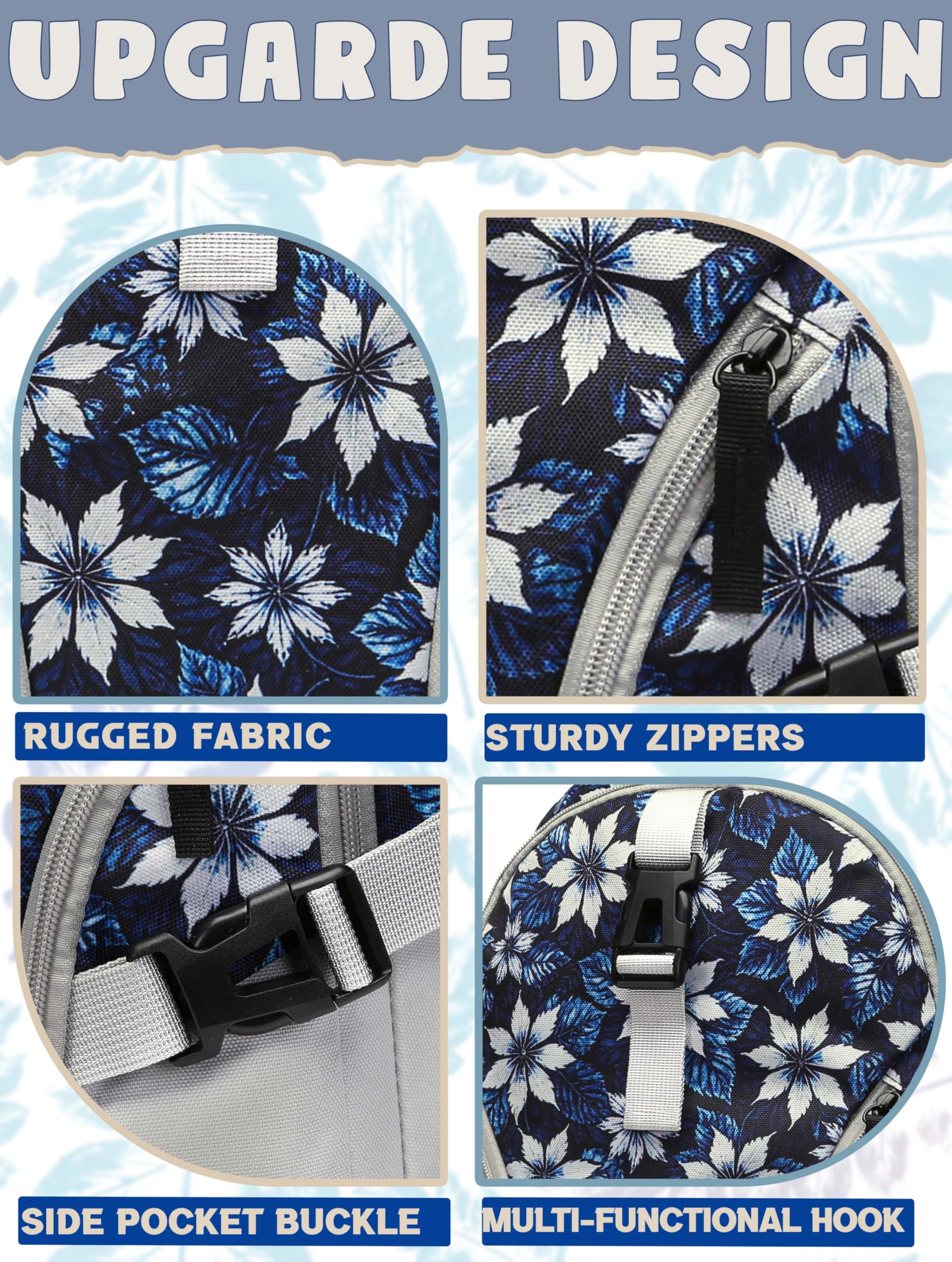 Foto 6 pulgar | Mochila Bluefairy Floral para Portátil 15.6 Pulgadas Gris - Venta Internacional