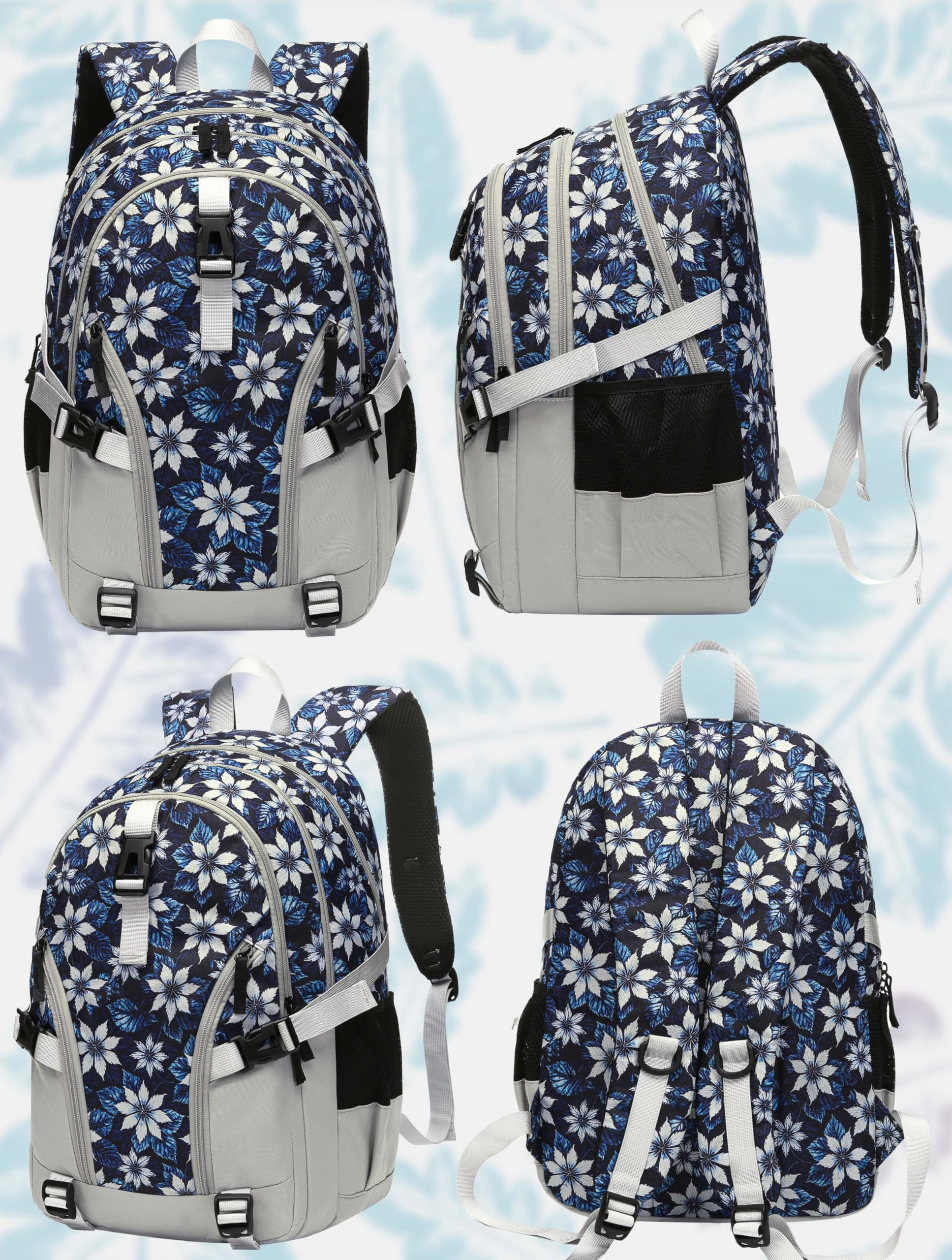 Foto 7 pulgar | Mochila Bluefairy Floral para Portátil 15.6 Pulgadas Gris - Venta Internacional