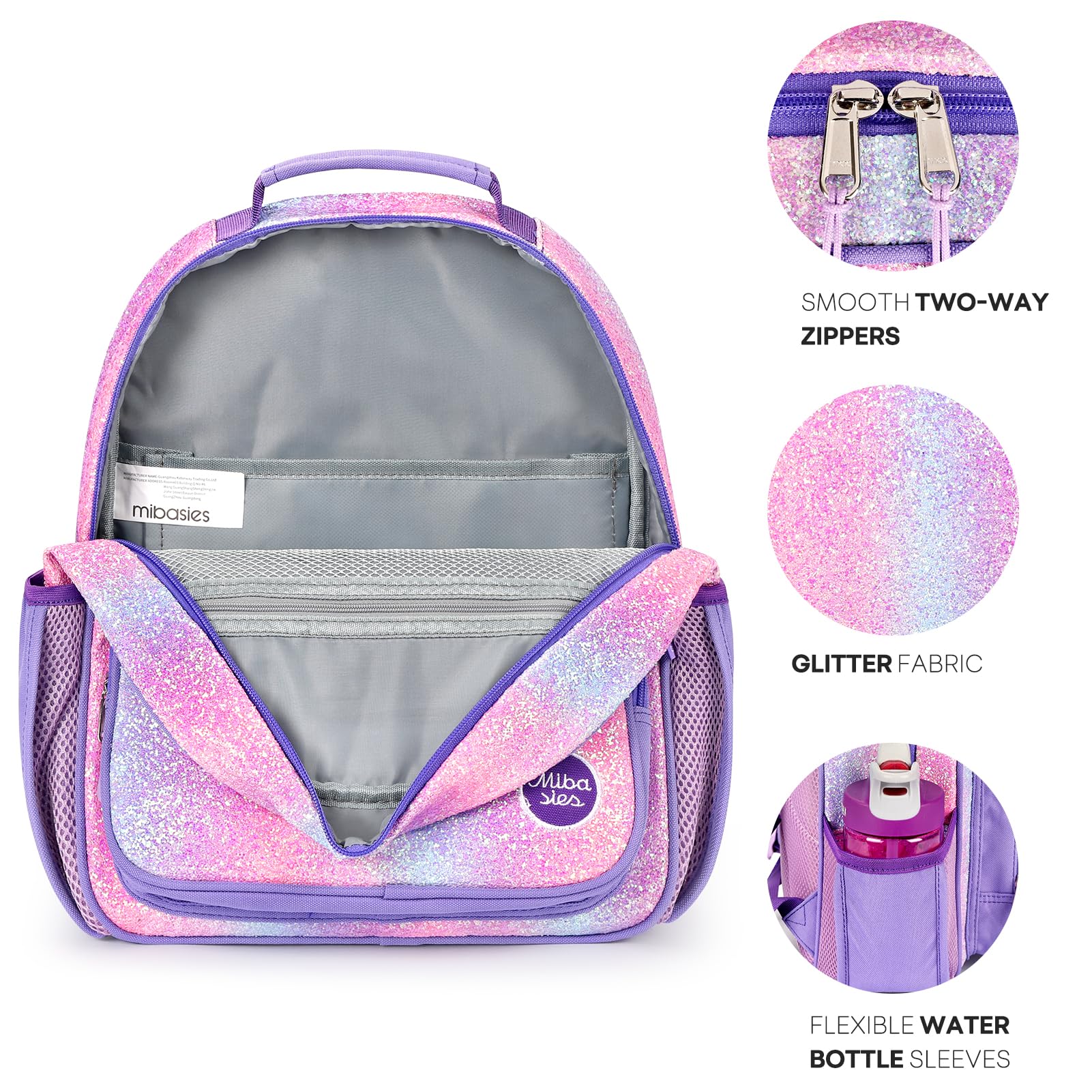 Foto 7 pulgar | Mochila Mibasies con Purpurina para Niñas de 5 a 8 Años Multicolor 12 L - Venta Internacional