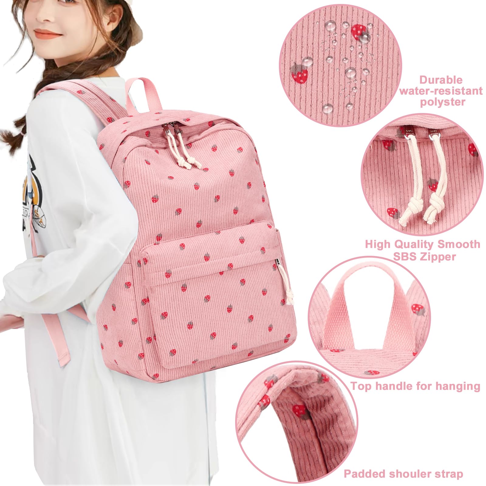 Foto 4 pulgar | Mochila Escolar Bluboon Rosa para Adolescentes o Niñas + Lonchera + Lapicera - Venta Internacional