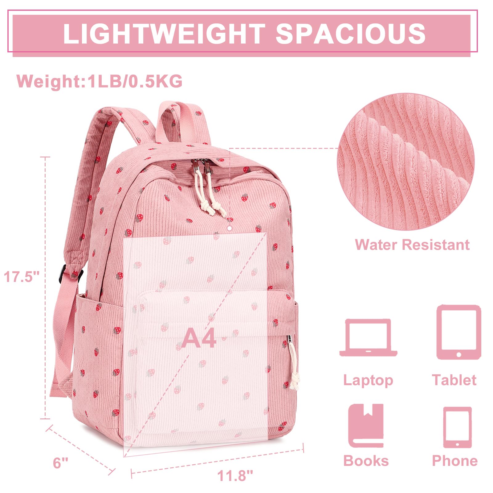Foto 5 | Mochila Escolar Bluboon Rosa para Adolescentes o Niñas + Lonchera + Lapicera - Venta Internacional