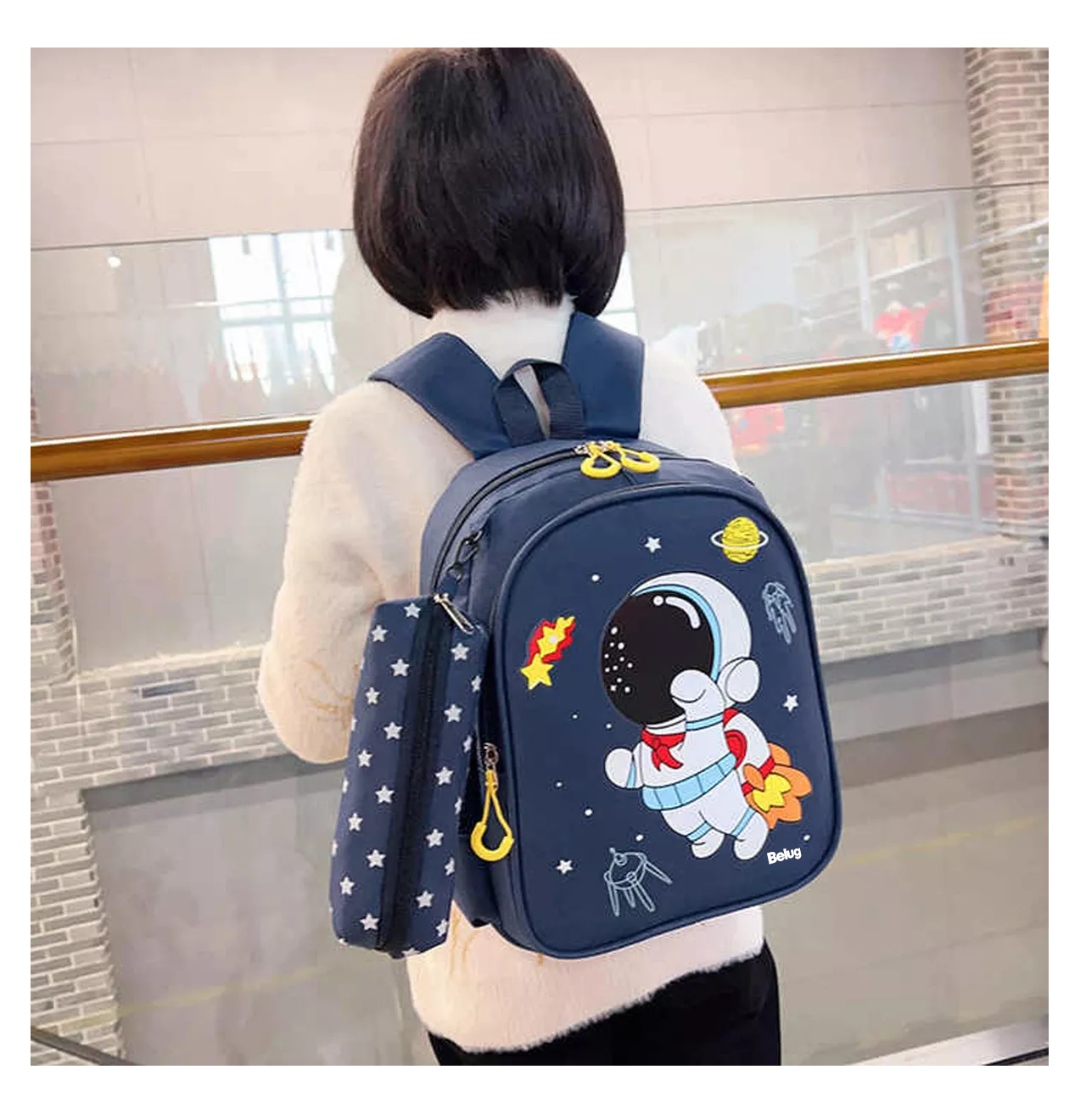 Foto 3 pulgar | Mochila Belug Impermeable Diseño En Tela De Nailon, Astronauta Azul Marino