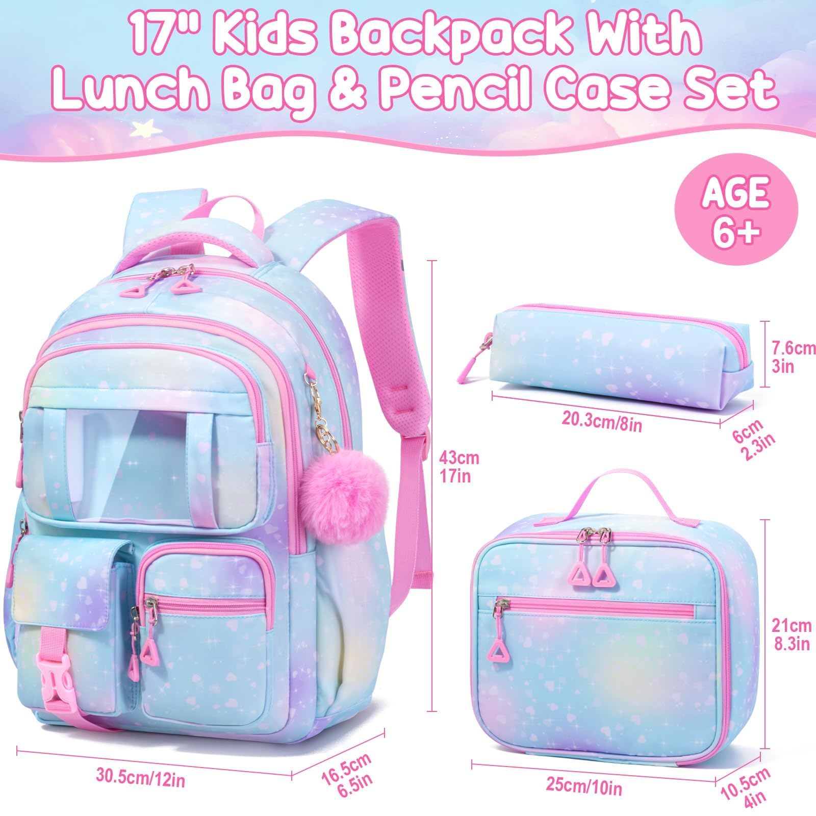 Foto 3 pulgar | Mochila Fimibuke Kids Para Niñas En Edad Escolar Con Fiambrera Y Lápiz - Venta Internacional.
