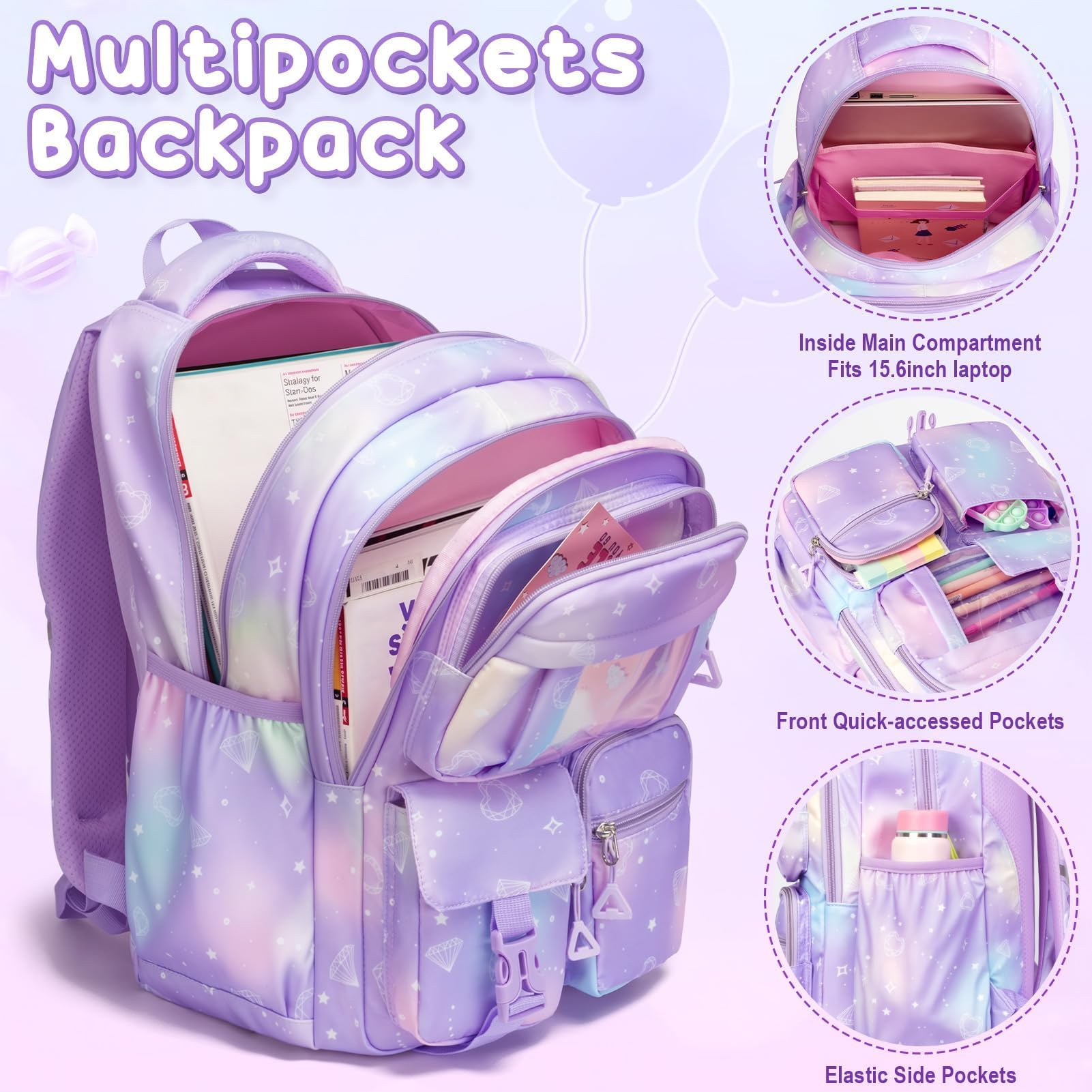 Foto 6 | Mochila Fimibuke Kids Para Niñas En Edad Escolar Con Fiambrera Y Lápiz - Venta Internacional.