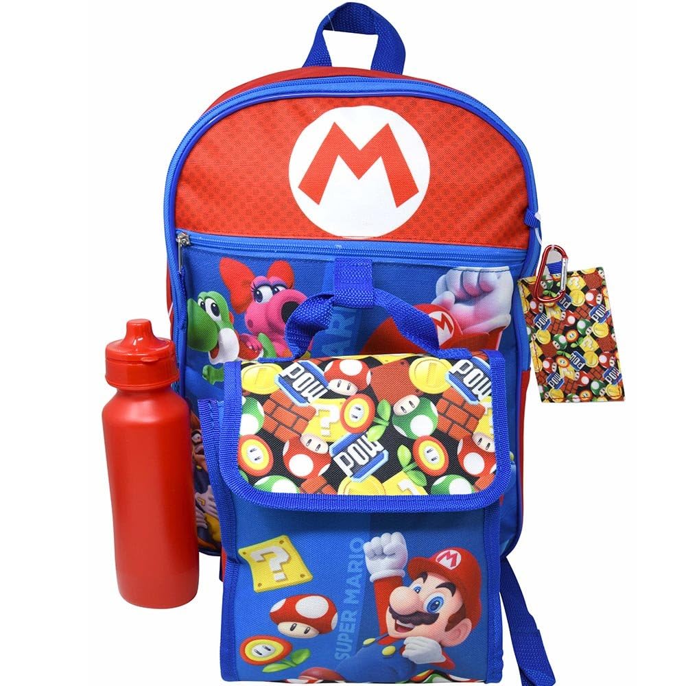 Set De Mochilas Bioworld Super Mario Red De 40 Cm Con Bolsa De Almuerzo Y Robot - Venta Internacional.