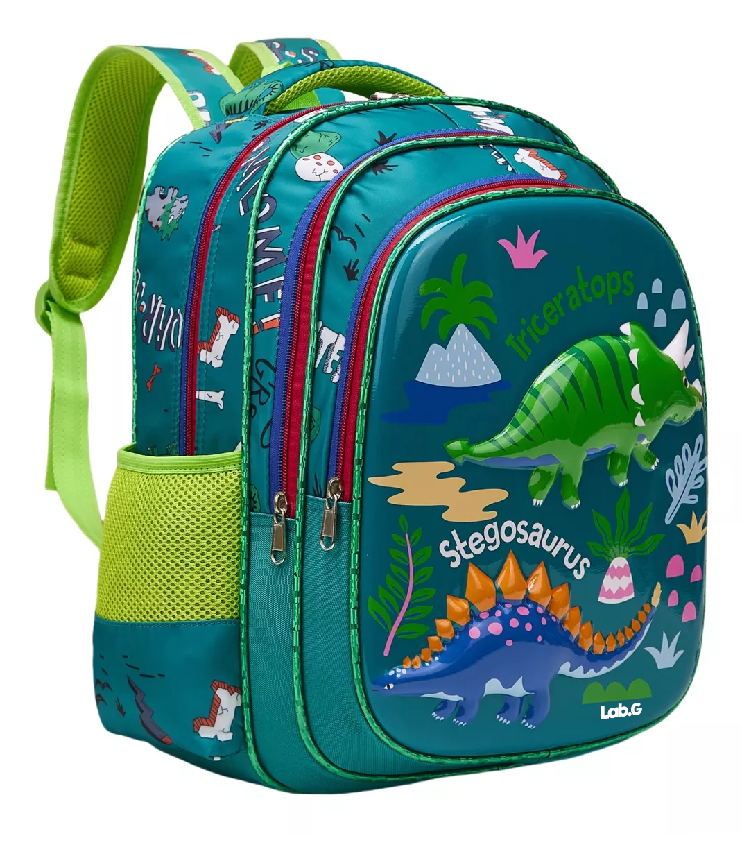 Foto 3 | Mochila Escolar Lab.g Caricatura Impermeable Verde Dinosaurios