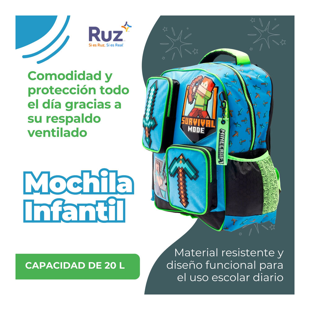 Foto 5 pulgar | Mochila Infantil Microsoft Minecraft 20l