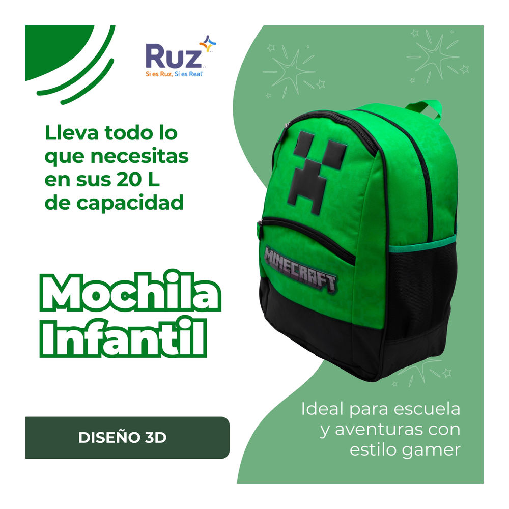Foto 5 pulgar | Mochila Infantil Microsoft Minecraft 20 L