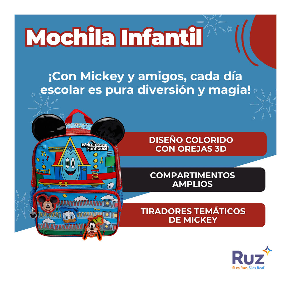 Foto 4 pulgar | Mochila Kinder Infantil Disney Mickey Mouse 11 L