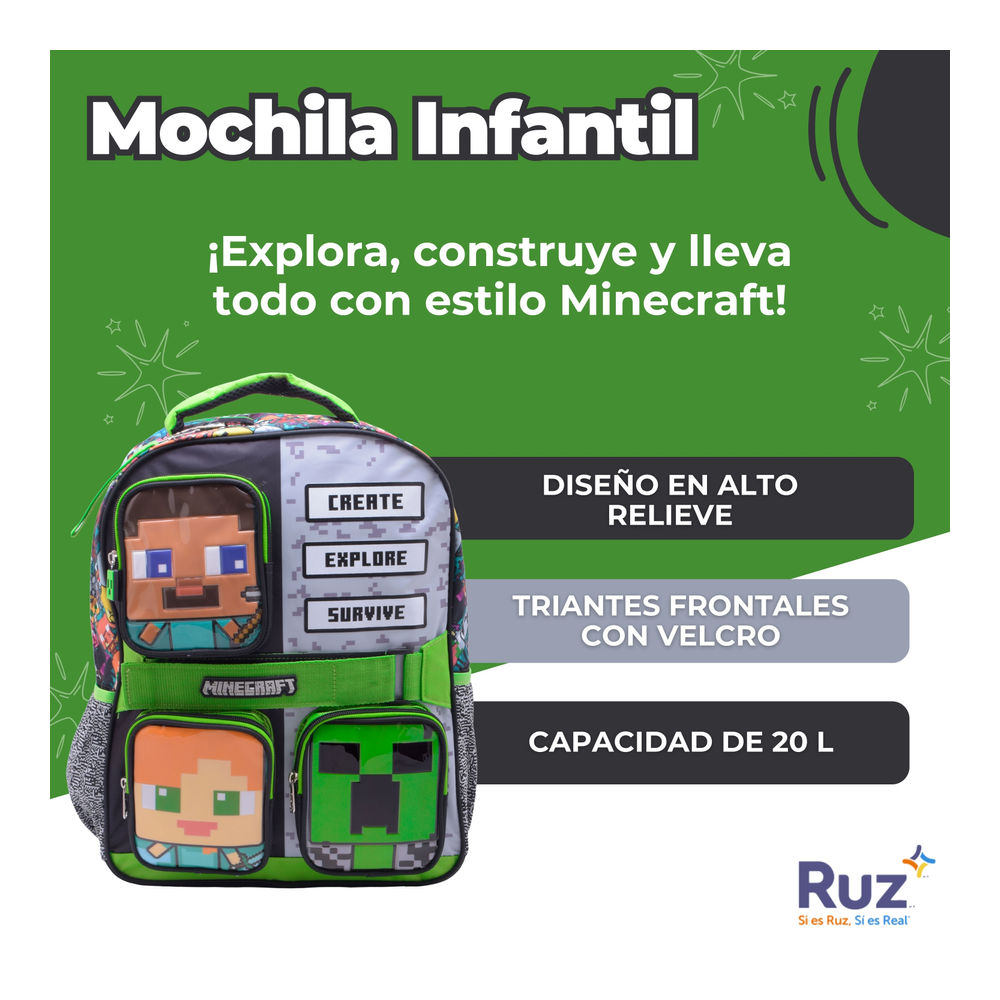 Foto 4 pulgar | Mochila Primaria Infantil Microsoft Minecraft 20 L