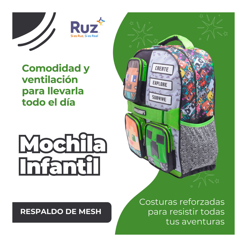 Foto 5 pulgar | Mochila Primaria Infantil Microsoft Minecraft 20 L