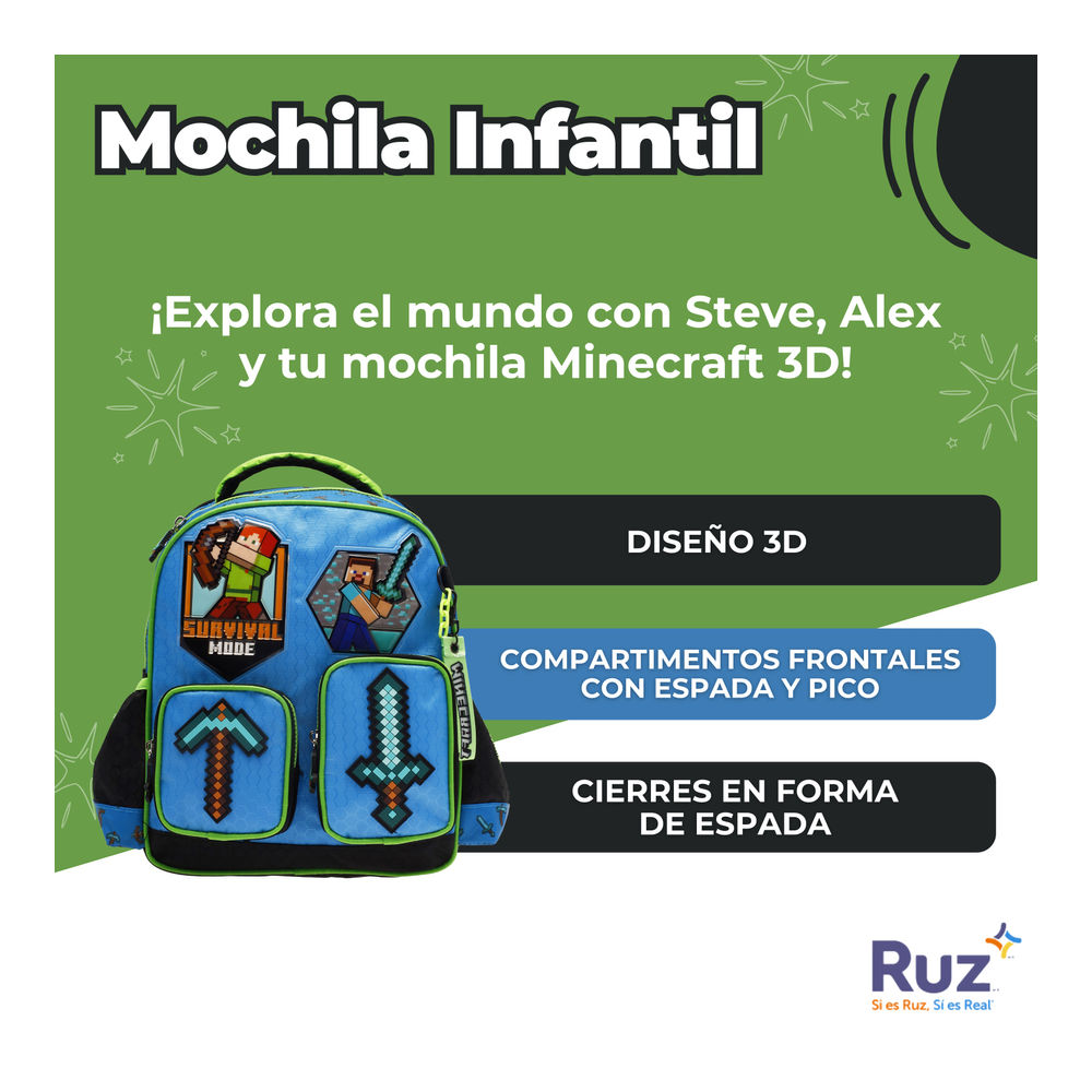 Foto 4 pulgar | Mochila Kinder Infantil Microsoft Minecraft 11 L