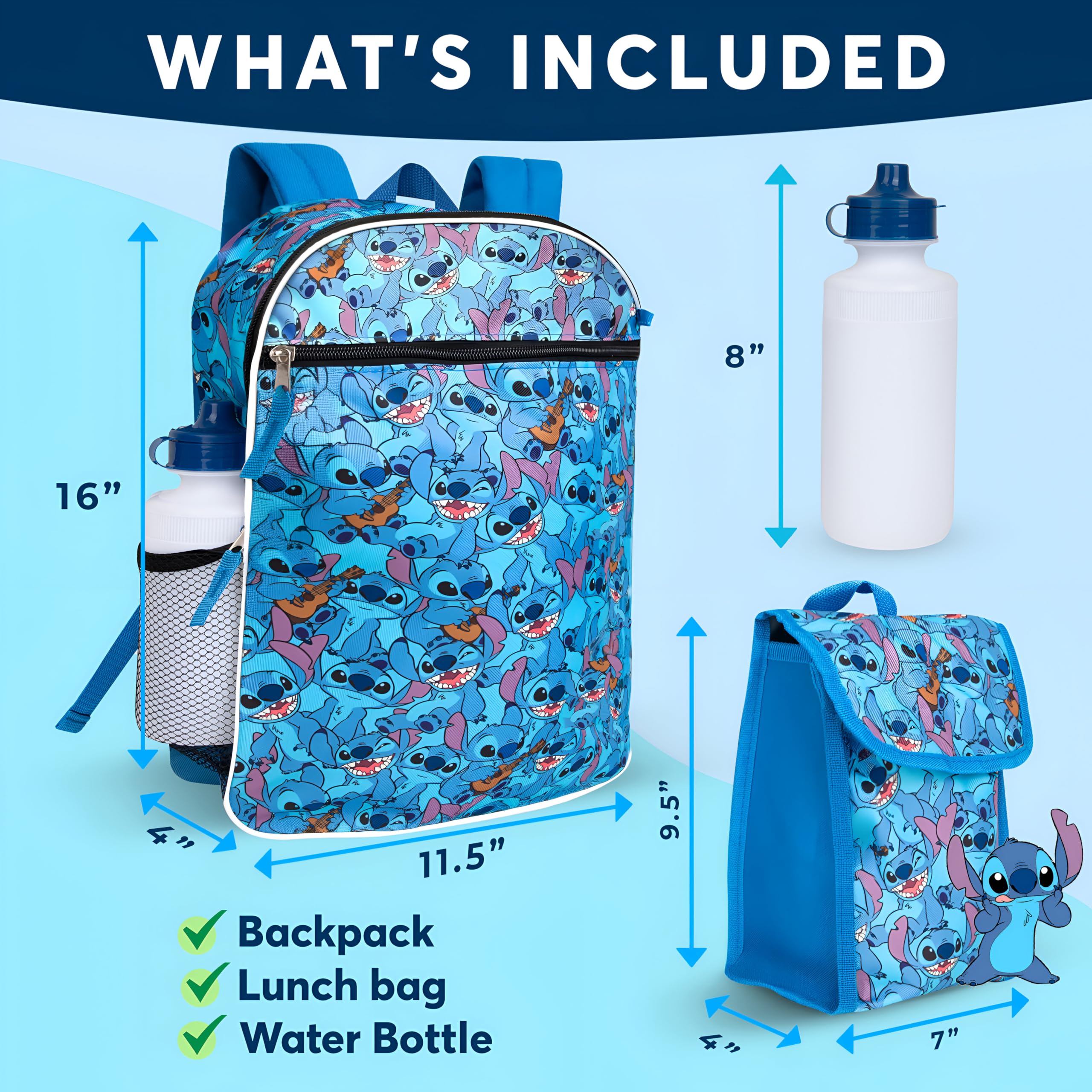 Foto 3 | Mochila Disney Lilo And Stitch Para Niños Escolares De 40 Cm Con Lonchera - Venta Internacional.