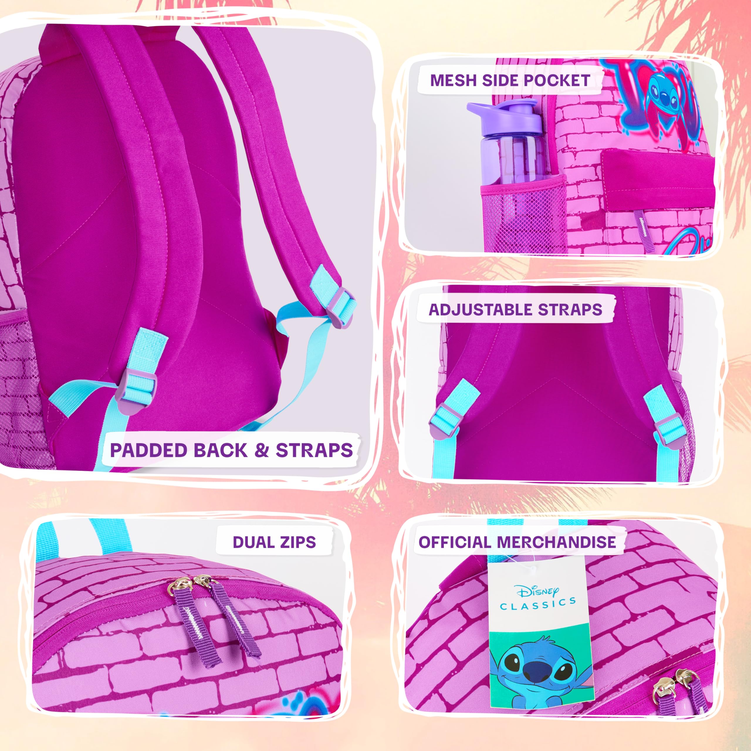 Foto 5 pulgar | Mochila Disney Stitch Para Niñas, Escuela, Color Rosa - Venta Internacional.