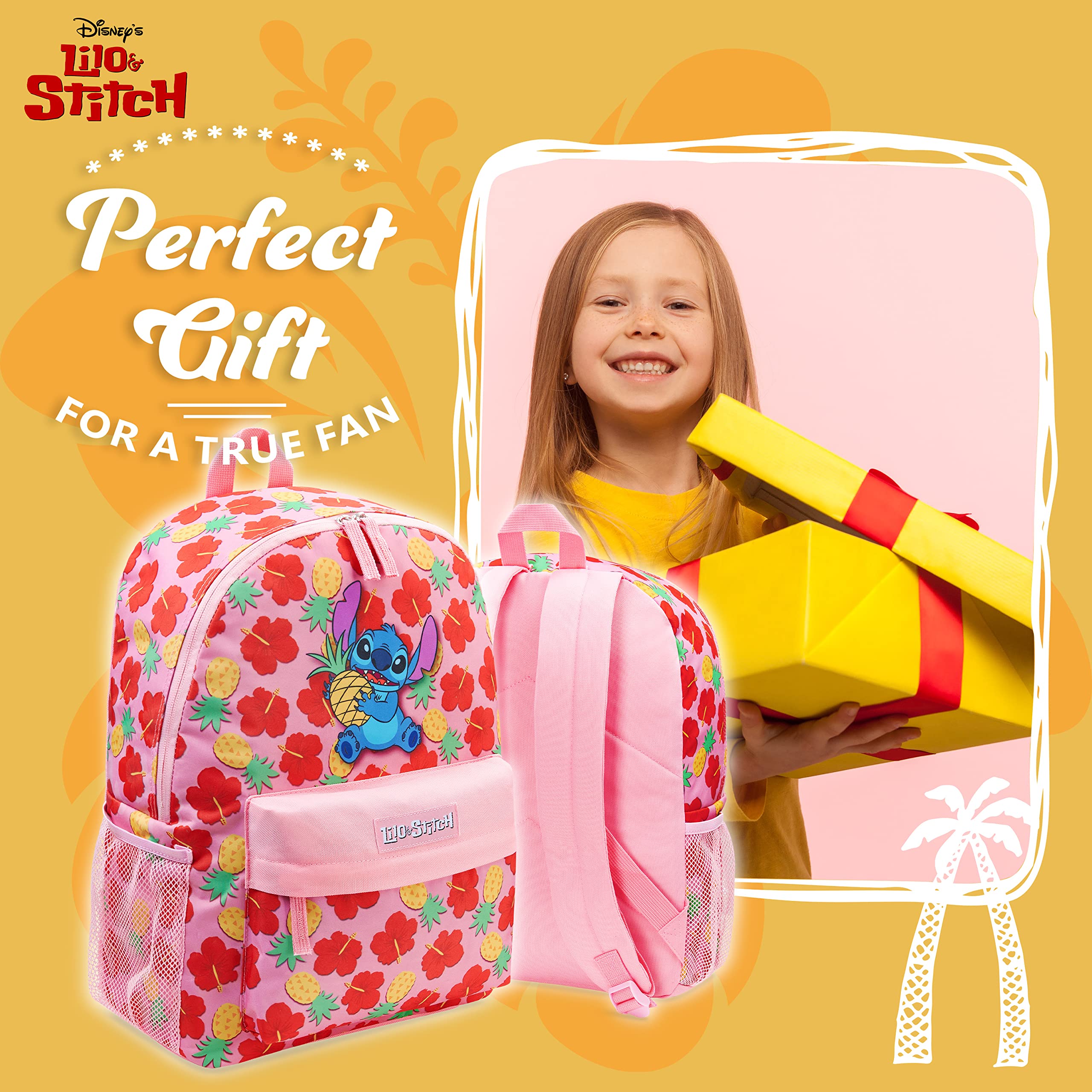 Foto 2 | Mochila Escolar Disney Stitch Para Niñas Rosa/roja - Venta Internacional.