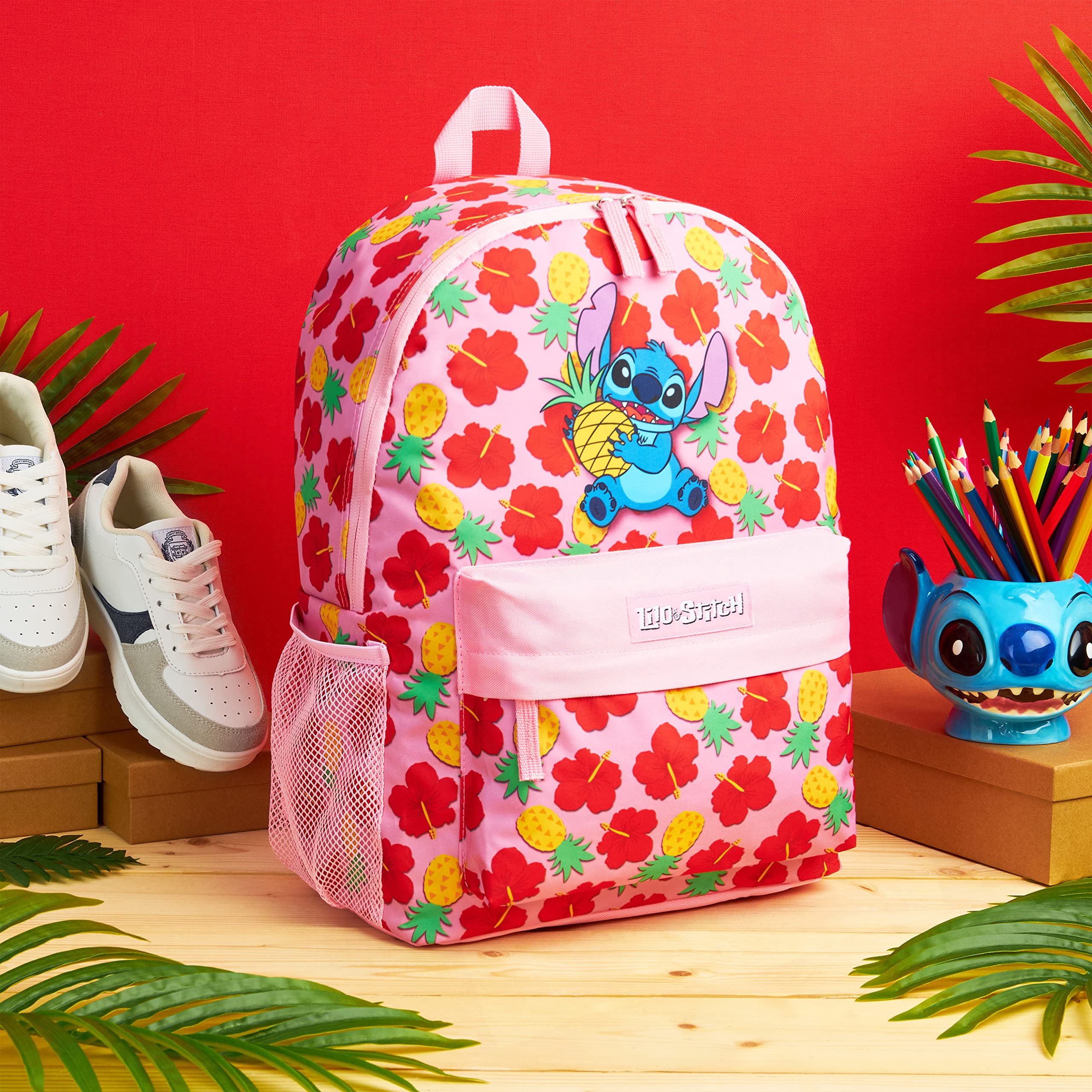 Foto 4 pulgar | Mochila Escolar Disney Stitch Para Niñas Rosa/roja - Venta Internacional.