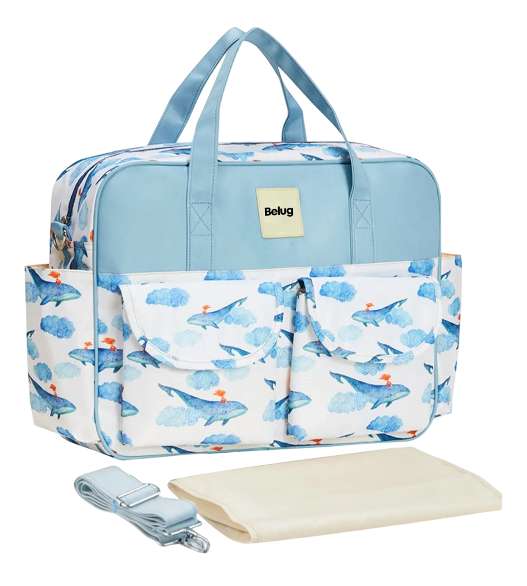 Foto 2 pulgar | Bolsa Pañalera Belug Mochila Cambiador Bebe Multiuso Estilo 3 Azul Blanco