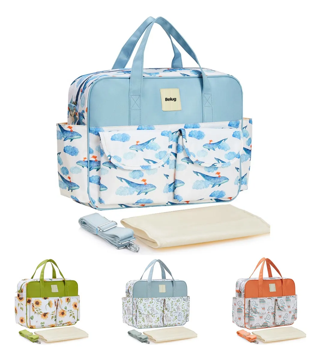 Foto 3 pulgar | Bolsa Pañalera Belug Mochila Cambiador Bebe Multiuso Estilo 3 Azul Blanco