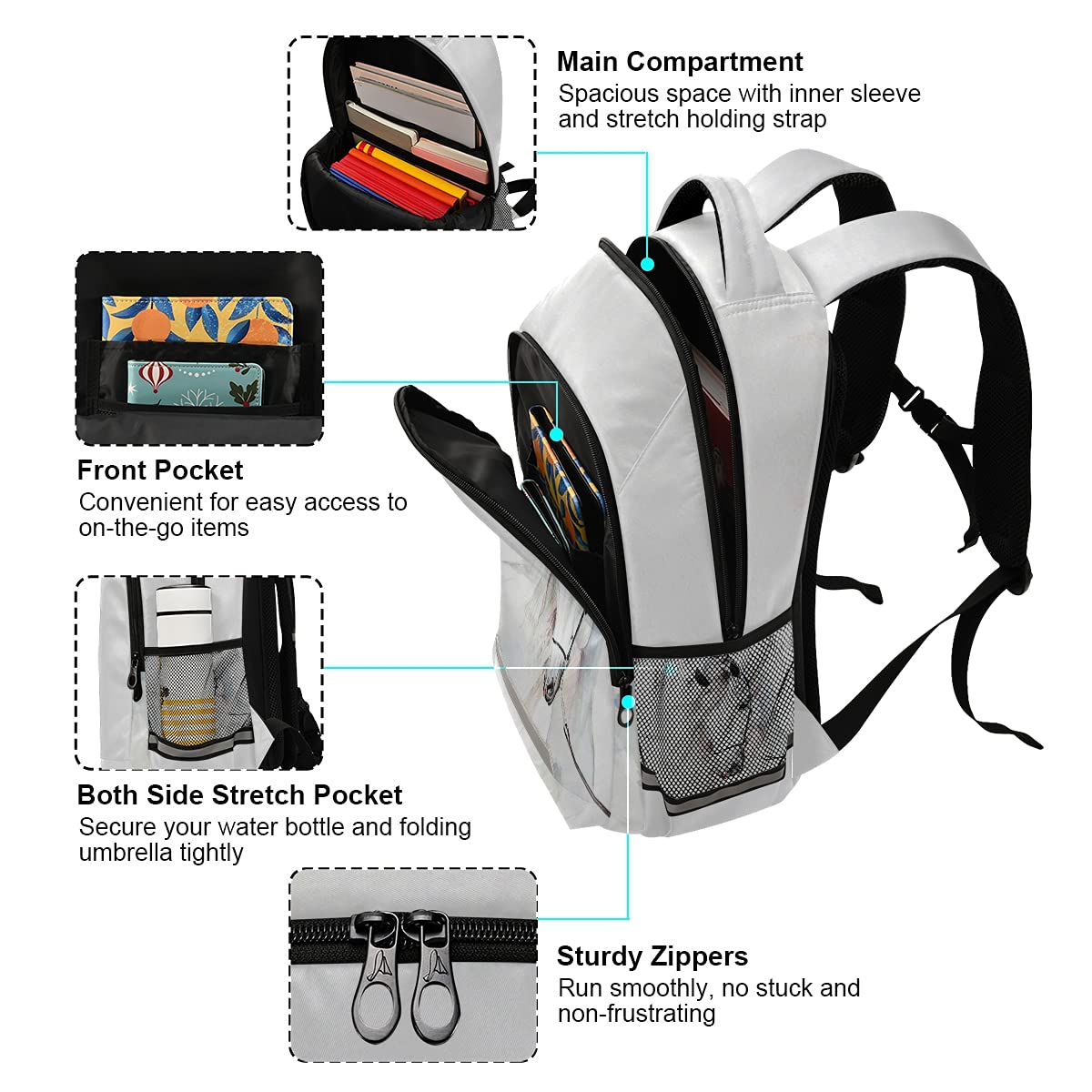 Foto 7 | Mochila Senya White Horse Para Estudiantes, Niños Y Niñas, Escuela - Venta Internacional.