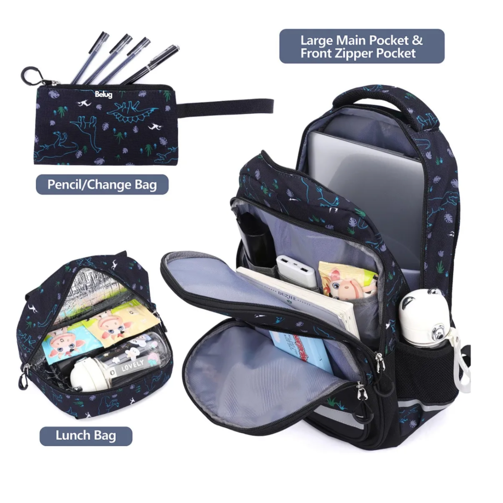 Foto 3 pulgar | Mochila Impermeable Con Lonchera Y Lapicera Dinosaurio Belug, Negro