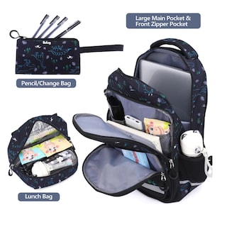 Foto 2 | Mochila Impermeable Con Lonchera Y Lapicera Dinosaurio Belug, Negro
