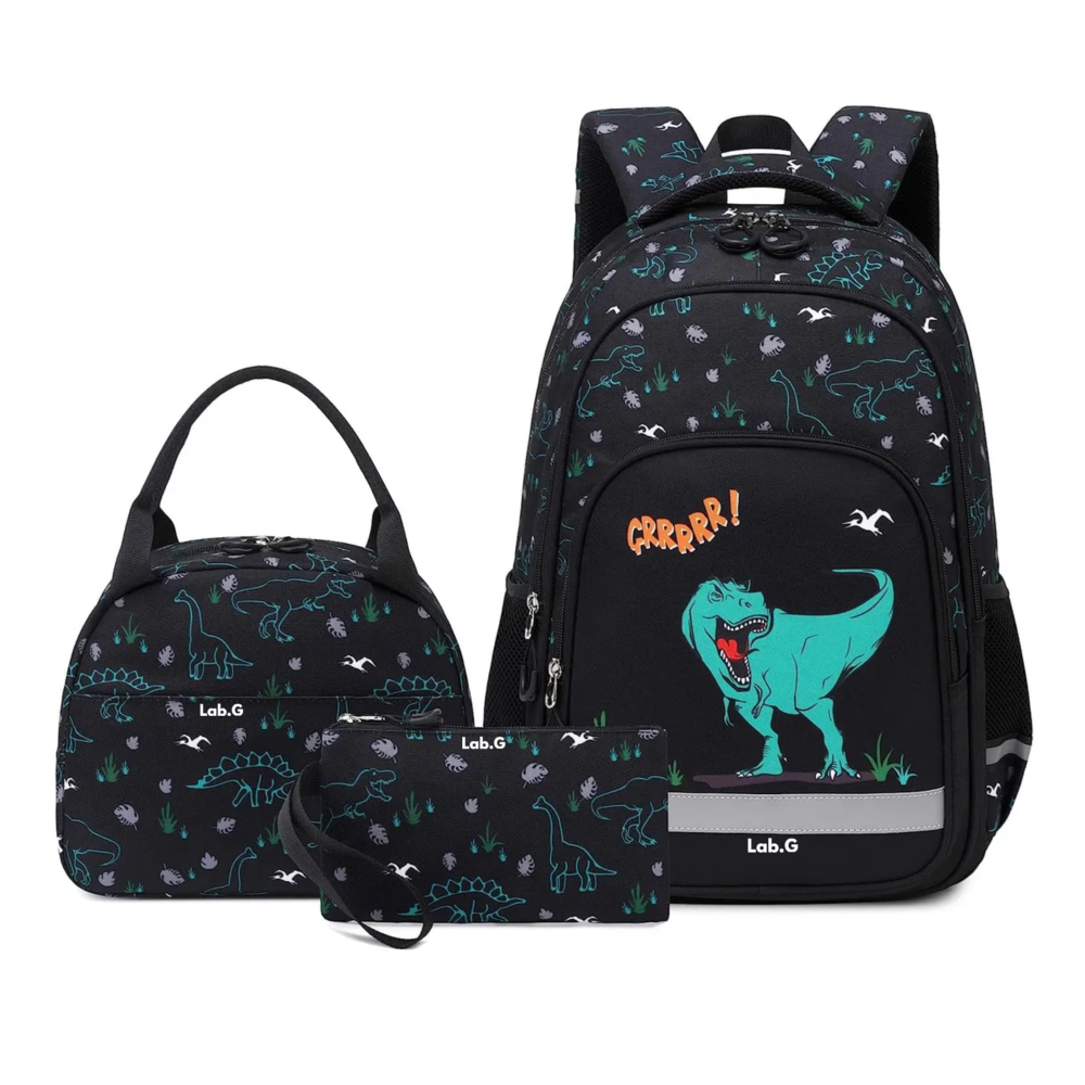 Foto 2 pulgar | Mochila Impermeable Con Lonchera Y Lapicera Dinosaurio Lab.g,  Negro