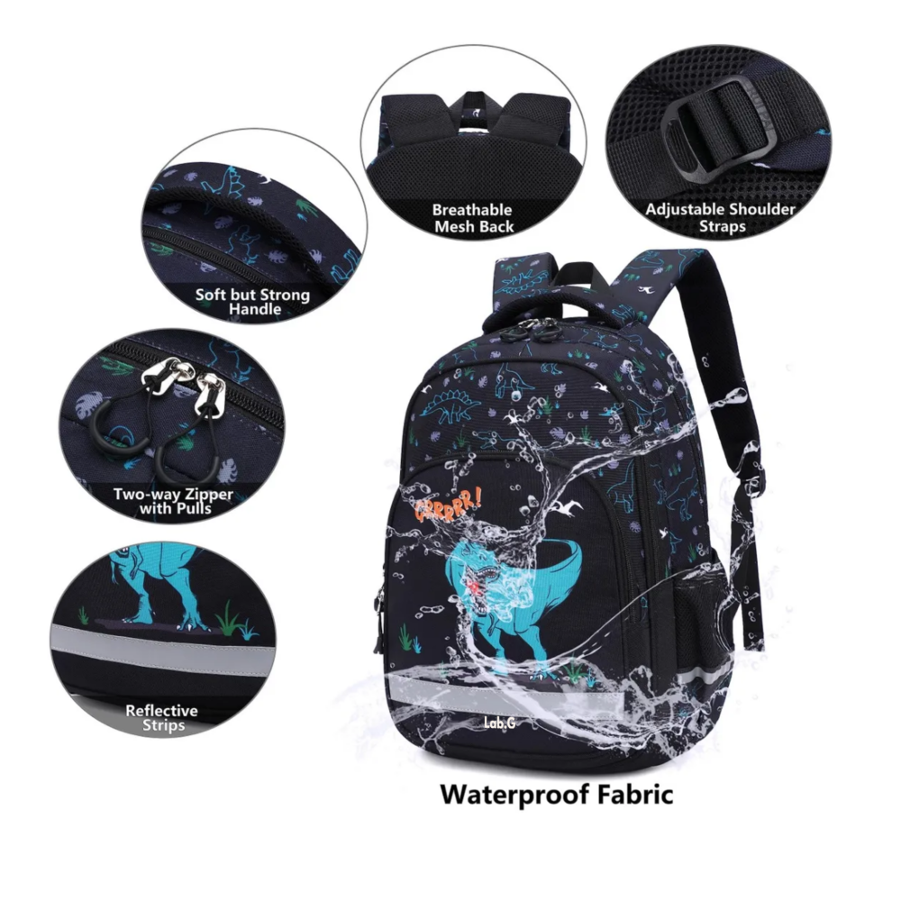 Foto 4 pulgar | Mochila Impermeable Con Lonchera Y Lapicera Dinosaurio Lab.g,  Negro