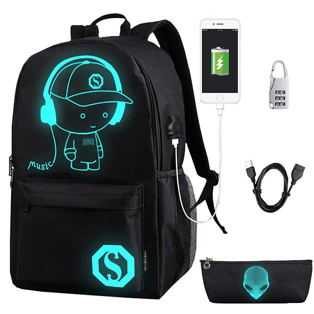 Foto 2 pulgar | Mochila Flymei Anime Cartoon Luminous Con Portátil Usb De 17 Pulgadas - Venta Internacional.