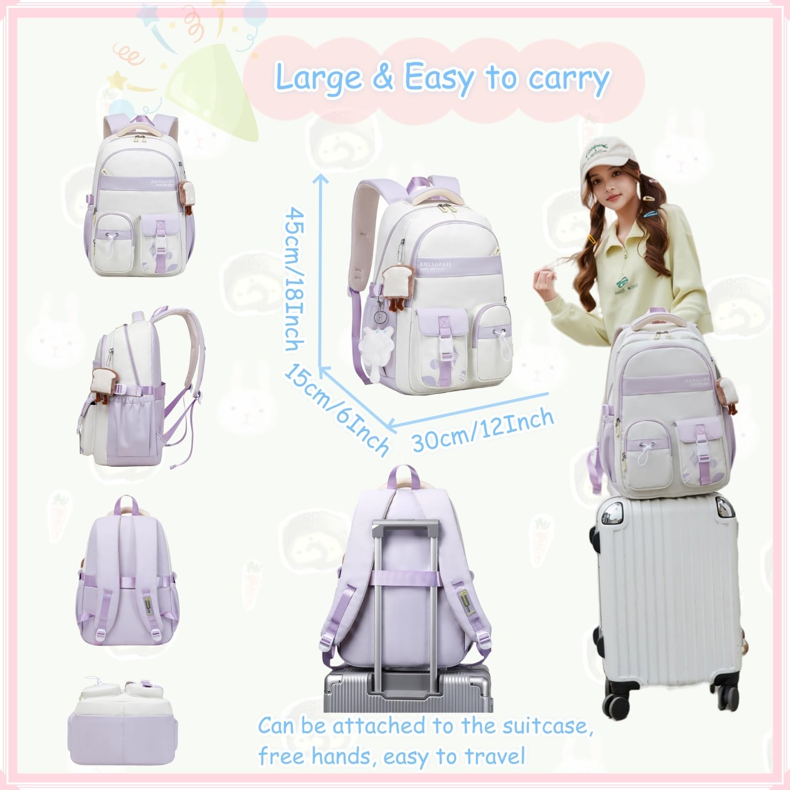 Foto 3 pulgar | Mochila Vidoscla De Nailon Para Niñas Adolescentes Con Bloques De Color De 20 Litros - Venta Internacional.