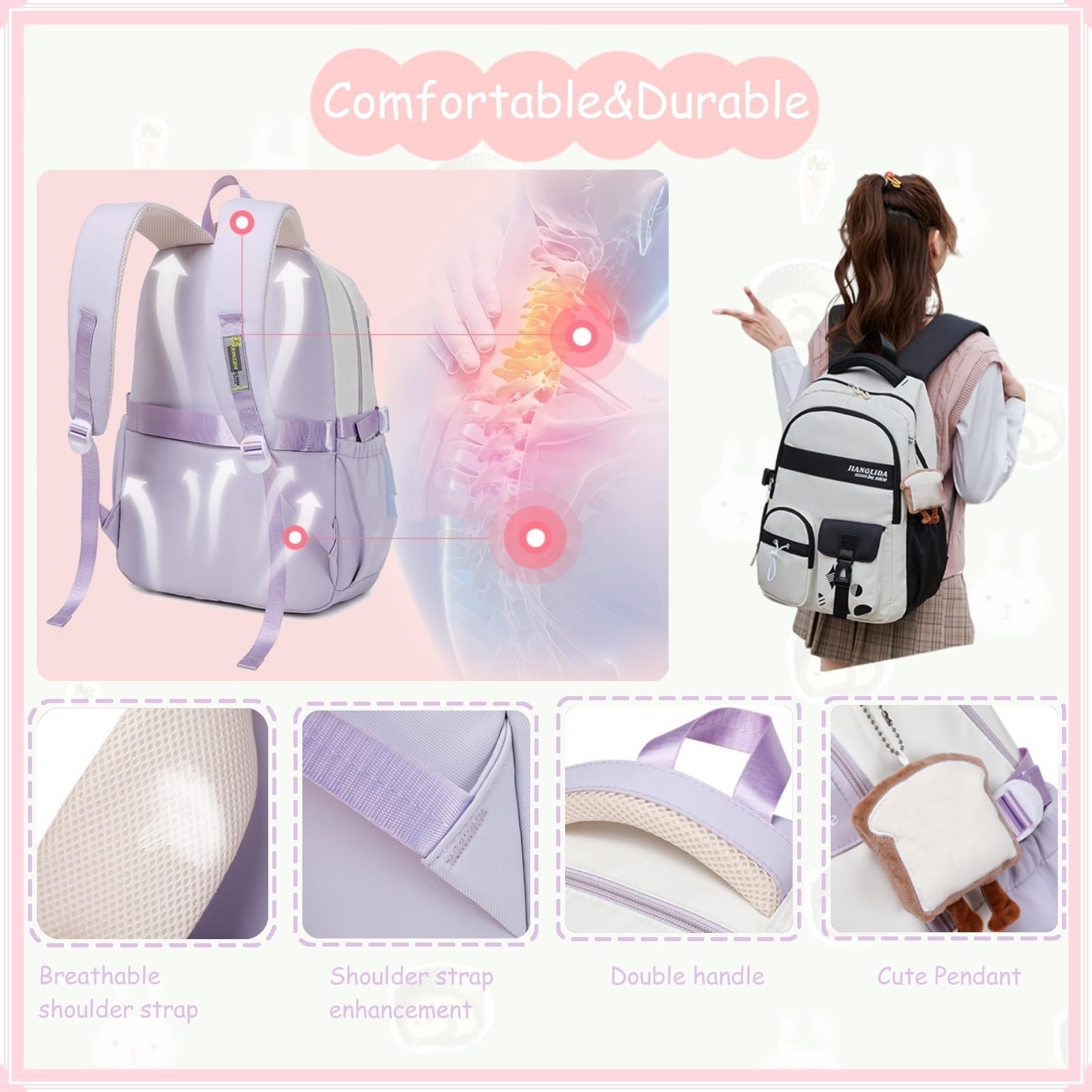 Foto 6 pulgar | Mochila Vidoscla De Nailon Para Niñas Adolescentes Con Bloques De Color De 20 Litros - Venta Internacional.