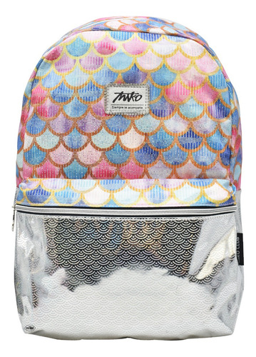 Mochila Escamas De Sirena Gris Lisa Primaria Negra Miko Club