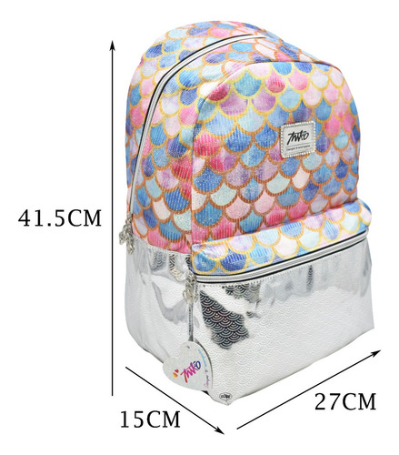 Foto 2 | Mochila Escamas De Sirena Gris Lisa Primaria Negra Miko Club