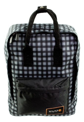 Mochila Truzt Unisex Bolsillo Delantero Diseño Cuadros Negro Gris 157638 Ruz