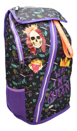 Foto 3 pulgar | Mochila Platica Polinesia Con Porta Laptop Im The Queen Calavera Estampado Primaria 0392 Atm