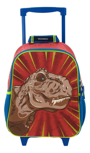 Mochila Con Ruedas Dino Land T Rex 3d Estampado Roja Co66062 Kinder Chenson