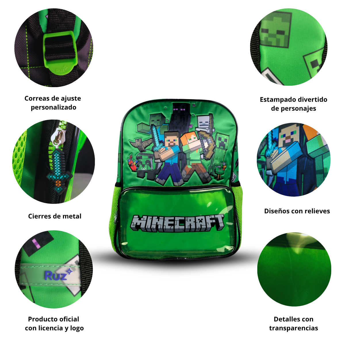 Foto 3 pulgar | Mochila Escolar De Minecraft