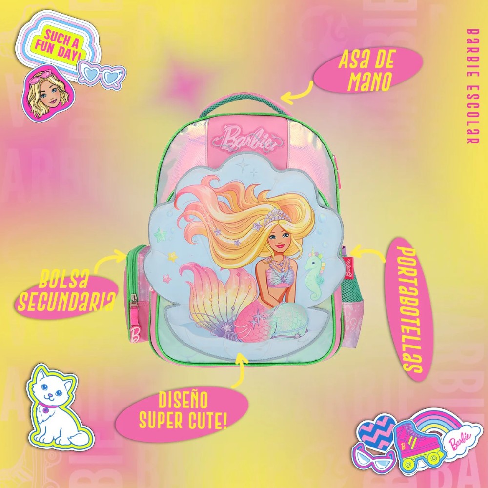 Foto 3 pulgar | Mochila Escolar Barbie Sirena Yadatex Porta Laptop Brb085-bp442a