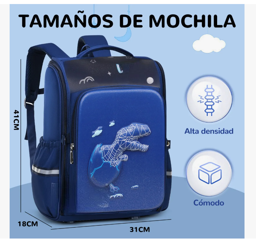 Foto 3 pulgar | Mochila Escolar Primaria Para Niño Dinosaurio 3d Impermeable
