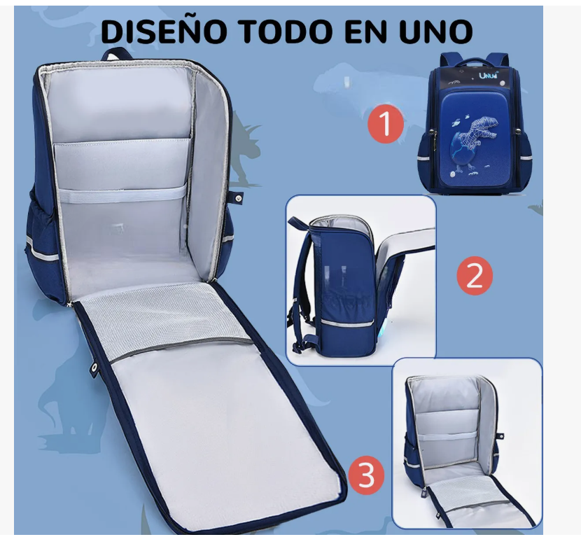 Foto 6 pulgar | Mochila Escolar Primaria Para Niño Dinosaurio 3d Impermeable