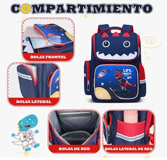 Foto 4 | Mochila Escolar Primaria Para Niños Infantil Dinosaurio Gran