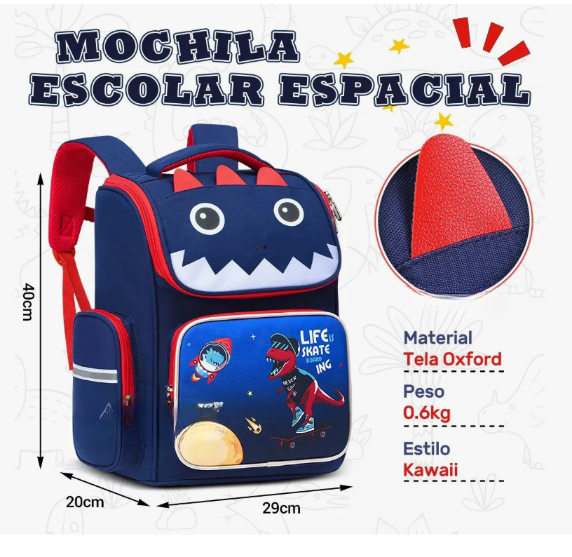 Foto 6 pulgar | Mochila Escolar Primaria Para Niños Infantil Dinosaurio Gran